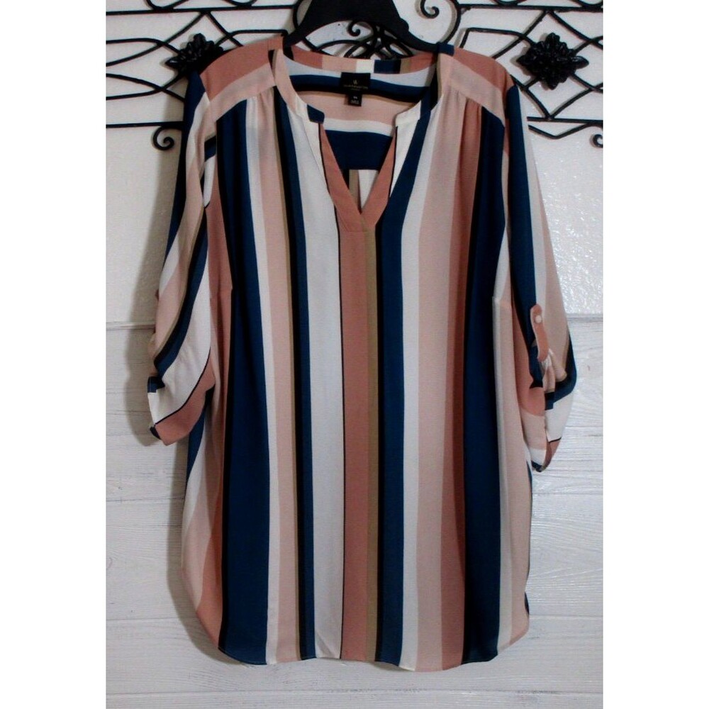 Worthington Women's Top Size 1X 3/4 Sleeve Multicolored Striped